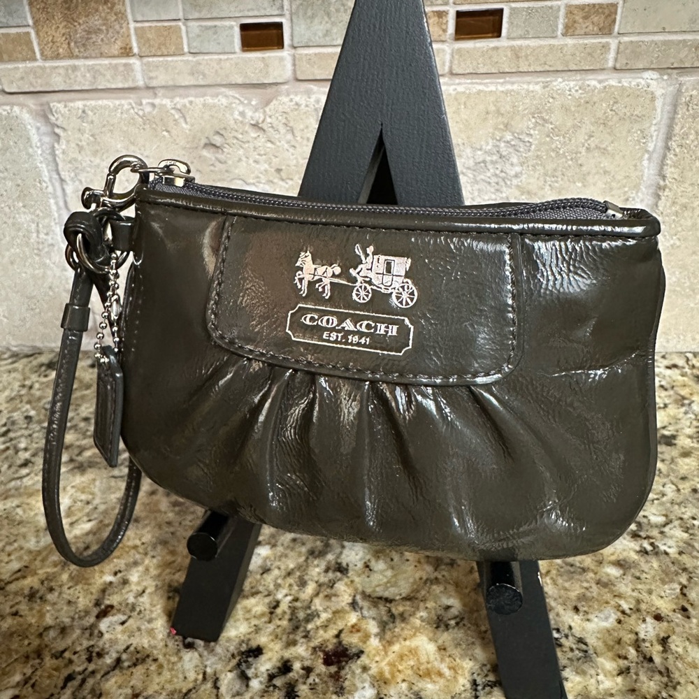 Coach Small Patent Leather Green Wristlet